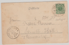 Nr.: 45, als EF auf Postkarte mit Stempel  K. W. Schiffspost, (Bodensee), 1899, nach Schwäbisch Hall