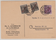 Berlin, Mi.Nrn.: 21 (2x) + 22, in MiF auf Orts- Postkarte innerhalb Berlin´s