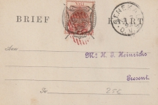 Oranie Vrij Staat, 1892, 1/2 Penny- Überdruck- Ausgabe, gelaufen auf Ortspostkarte innerhalb Seneka