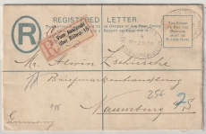 Nigeria, 1908, 2 d- Einschreiben- GS- Umschlag, als Auslands- R. Brief von Calabar nach Naumburg, 1 Marke fehlt