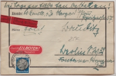 DR, 1939, Mi.- Nr.: 527 als EF auf Eilboten- Päckchenadresse von Stargard nach Berlin