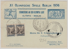 DR / Griechenland, 1936, Olympia- Erinnerungskarte mit Griechischer Frankatur + Stempel + Dt. Olympia- Sonderstempel