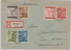 DR, 1943, 850- 853 + 857 + 858 als 2 kpl. Satz - MiF auf Einschreiben- Fernbrief von Stuttgart nach Köln