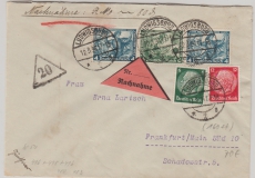 DR, 1934, Mi.- Nr.: Zusammendruck W 50 (?) u.a, als MiF auf Nachnahme- Fernbrief von Ludwigsburg nach FF/M