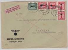 DR, 1942, Mi.- Nr.: D 159 + D 161 (4x) als MiF auf Innendienst- Eilboten- Fernbrief von Neuburg nach Kempten