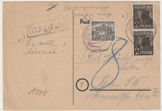 Berlin, 25.3.1949, Mi.- Nr.: 21(2x) + 42 als MiF (!) als Orts- Postkarte, mit Nachgebühr, geprüft BPP!