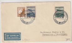 DR, Mi.- Nr.: 533 + 606- 7, als MiF auf Zeppelin- Auslandsbrief von Lorch nach Pernambuco, via 2. Südamerikafahrt 1936