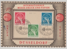 Berlin, 1951, Mi.- Nr.: 68- 70, kpl. Satz auf Karte zur internationalen Messe Druck und Papier, abgestempelt in Düsseldorf