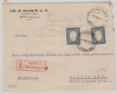 Bulgarien, 1930, 6 Leva (2x) als MeF auf Auslands- Einschreiben von Sofia nach Berlin