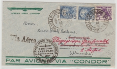 Brasilien, 1935, 4200 Reis MiF auf Condor- Flugpost- Brief von Copacabana nach Rosenheim und weitergesand nach Greifswald