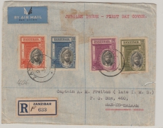 Zanzibar, 1936, 110 ..., als MiF auf Auslands- Einschreiben- FDC, gelaufen von Zanzbar nach Dar-Es-Salam