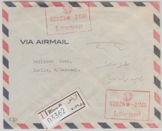 Saudi Arabien, 1960, 8,125 Guerche MiF, (rs.) auf Auslands- Einschreiben- Luftpostbrief von Riad nach Berlin