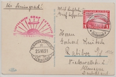 DR, 1931, DR. Mi.Nr.: 456 EF auf Zeppelinkarte, per Polarfahrt, von Friedrichshafen, via Leningrad nach Ratibor