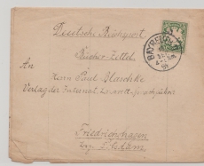 Bayern, 1892, 5 Pfg. als EF auf Bücherzettel (!!!) von Bayreuth nach Friedrichshagen