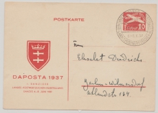 Danzig, 1937, 10 Pfg.- Luftpost- Privat- GS (PP3), abgestempelt mit Daposta- Sonderstempel, gelaufen nach Berlin