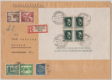 DR, 1937, Mi.- Nr.: Block 7 u.a. in MiF auf Einschreiben- Fernbrief von Finsterwalde nach Weimar