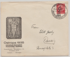 DR, 1935, 12 Rpfg.- OSTROPA- Privat- GS, gelaufen als Fernbrief von Königsberg nach Danzig, mit OSTROPA-Sonderstempel