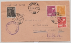 D., Kontrollrat, 1947, Mi.- Nr.: 943, 945, 952 + 954 in MiF auf FDC, als Auslandsbrief von Berlin nach West Haven (USA)