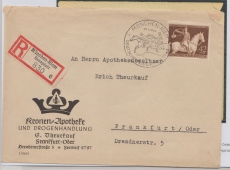 DR, 1943, Mi.- Nr.: 854 als EF auf Vor- Erstags- FDC (!!!) als Einschreiben- Fernbrief von München nach FF/O, Befund Schlegel BPP!