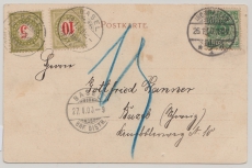 DR, 1900, Mi.- Nr.: 46 als EF (+ 2 Schweizer Nachportomarke) auf Auslands- Bildpostkarte von Inowrazlaw nach Basel (CH)