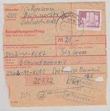 DDR, 1989, Mi.- Nr.: 2501 in EF auf Einzahlungsauftrag (Stammkartenteil), sehr seltene Verwendung!