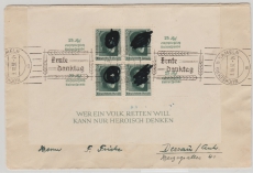 III. Reich, 1937, Mi.- Nr.: Bl. 11 als EF auf Fernbrief von Bückeburg nach Dessau