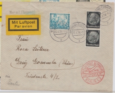 DR, 1934, Mi.- Nr.: 505 A (!) u.a. in MiF auf Luftpost- Fernbrief von Nürnberg nach Greiz Gommla, Befund Schlegel BPP!