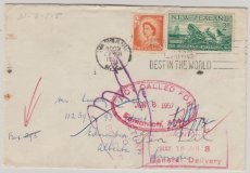 New Zealand, 1957, 3 D. MiF auf Auslandsbrief von Wanganui nach Edmonton (Canada) und zurück