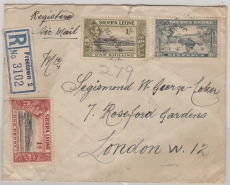 Sierra Leone, 1954, 1 Sh. + 7 P. MiF auf Luftpost- Auslandseinschreiben von Freetown nach London