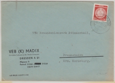 DDR, 1959, Mi.- Nr.: D (A) 24, als EF auf Dienst- Fernbrief von Dresden nach Braunsbedra