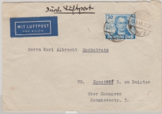 Berlin, 1949, Mi.- Nrn.: 63 als EF auf Luftpost- Fernbrief von Berlin nach Egestorf