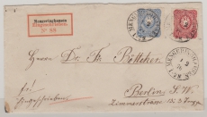 DR, Pfennige, 1876, Mi.- Nr.: 33 (aa!)+ 34 in MiF auf Einschreiben- Fernbrief von Mengeringhausen nach Berlin, gepr. Wiegand BPP!