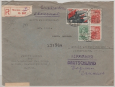 UDSSR, 1940, 50 Kop. MiF auf Auslandseinschreiben von Moskau nach Berlin