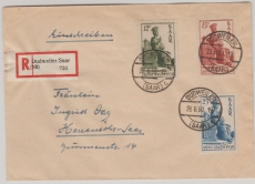 Saarland, 1950, Mi.- Nrn.: 293- 95 als FDC (!) Satzbrief- MiF, auf Einschreiben- Fernbrief von Dudweiler nach Saarbrücken