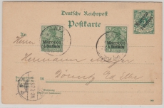 Marokko, 1902, 5 Pfg.- Antwort- GS (Mi.- Nr.: P 3) + 2x Nr.: 8 als Zusatz, gelaufen von Saffi nach Dömitz