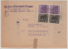 Berlin, Vorläufer, 1948, Bizone Mi.- Nr.: 37 I (2x) + SBZ 182 (2x) als MiF auf Ortsbrief innerhalb von Berlin (West), gepr. Schlegel BPP