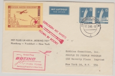 Berlin, 1960, 30 Pfg.- Privat- GS- Umschlag (2x Mi.- Nr.: 145), als MeF auf Luftpost- Erstflugbrief von Berlin nach New York (USA)