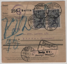 DR / Infla, 1922, Mi.- Nr.: 176 (6x! vs + rs.), in MeF auf Auslands- Paketkartenstammteil von Berlin nach Bergen (N)