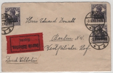 DR / Infla, 1919, Mi.- Nr.: 106 (3x) als MeF auf Eilboten- Fernbrief, von Jena nach Berlin, geprüft Infla! Seltene Frankatur!!!