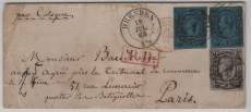 Sachsen, 1863, Mi.- Nrn.: 10 (2x) + 8 in MiF auf Auslandsbrief von Dresden nach Paris (Fr.)