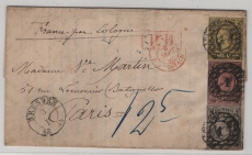 Sachsen, 1863, Mi.- Nrn.: 8, 9 + 11 in MiF auf Auslandsbrief von Dresden nach Paris (Fr.)