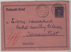 DR / Weimar, 1927, Rohrpost- GS- Umschlag Mi.- Nr.: RU 12, gelaufen per Rohrpost innerhalb von Berlin