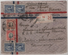 China, 1938, 7,55 ... (vs. + rs.) MiF auf R.- Luftpost- Auslandsbrief von Kunming nach Berlin