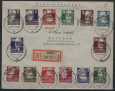 DDR, 1953, Mi.- Nrn.: 327- 41 (ohne 340), auf kpl. Einschreiben- Satzbrief innerhalb von Cottbus, FA Dr. Ruscher!