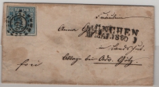 Bayern, 1860, Mi.- Nr.: 2 als EF auf Fernbrief von München nach Landshut