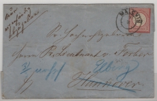 DR / Nachverw. AD- Stempel / MS, ca. 1873, Nr. 19, EF als Fernbrief von Malchin (Nachverw. AD- Stempel / MS) nach Hannover, nachgesandt nach Elbing