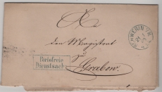 Meckl. Schwerin, 1869, Dienst- Fernbrief von Schwerin nach Grabow, mit Stempel Portofreie Diensache + gr. Siegel rs.!