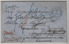 Meckl.- Schwerin, Incomming mail, ca. 1850, Inlands- Fernbrief (+ Nachsendung!), von Meiningen via ..., Eisenach, ..., nach Dammeretz