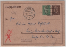 DR / Weimar, 1934, 55 RPfg.-  Rohrpost- GS- Karte Mi.- Nr.: RP 24, gelaufen innerhalb von Berlin