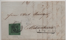 Baden, 1854 (?), Mi.- Nr.: 6 (incl. Plf. IV), als EF auf Fernbrief von Heidelberg nach Mannheim